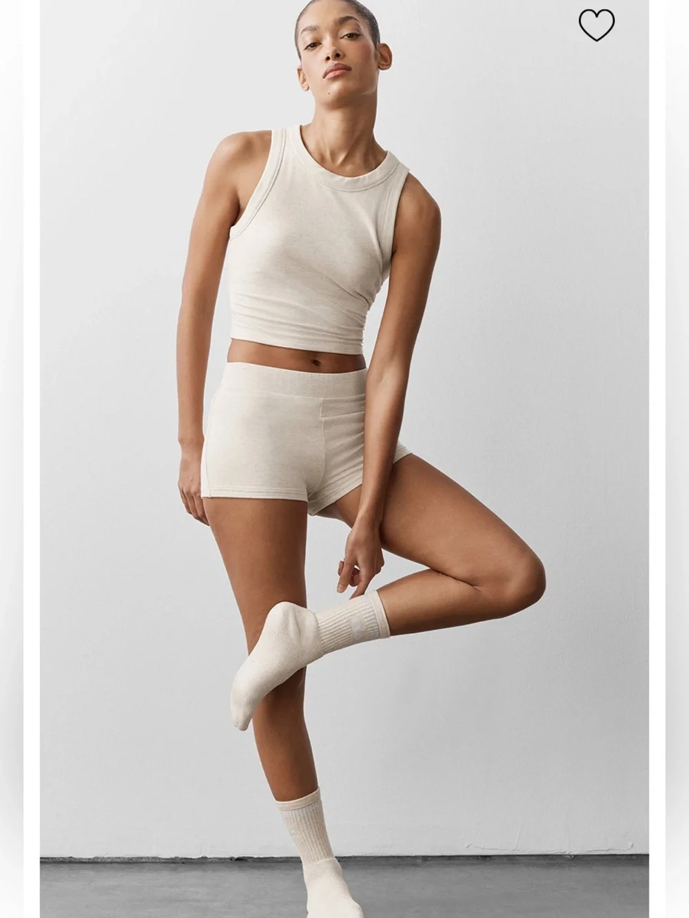 ALO Yoga unisex half Crew Socks /White Logo and Stripes throwback Sock Oatmeal